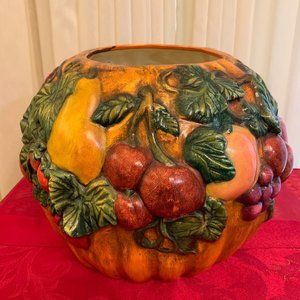 Handmade Ceramic Center Piece Fall Pumpkin with Fruit